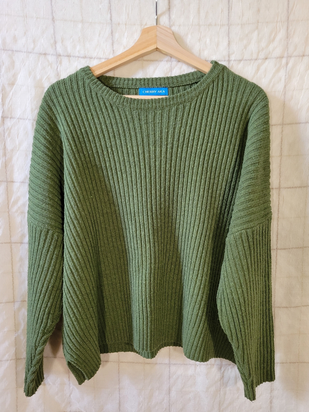 Olive Green Ribbed Sweater - Picture 2 of 6